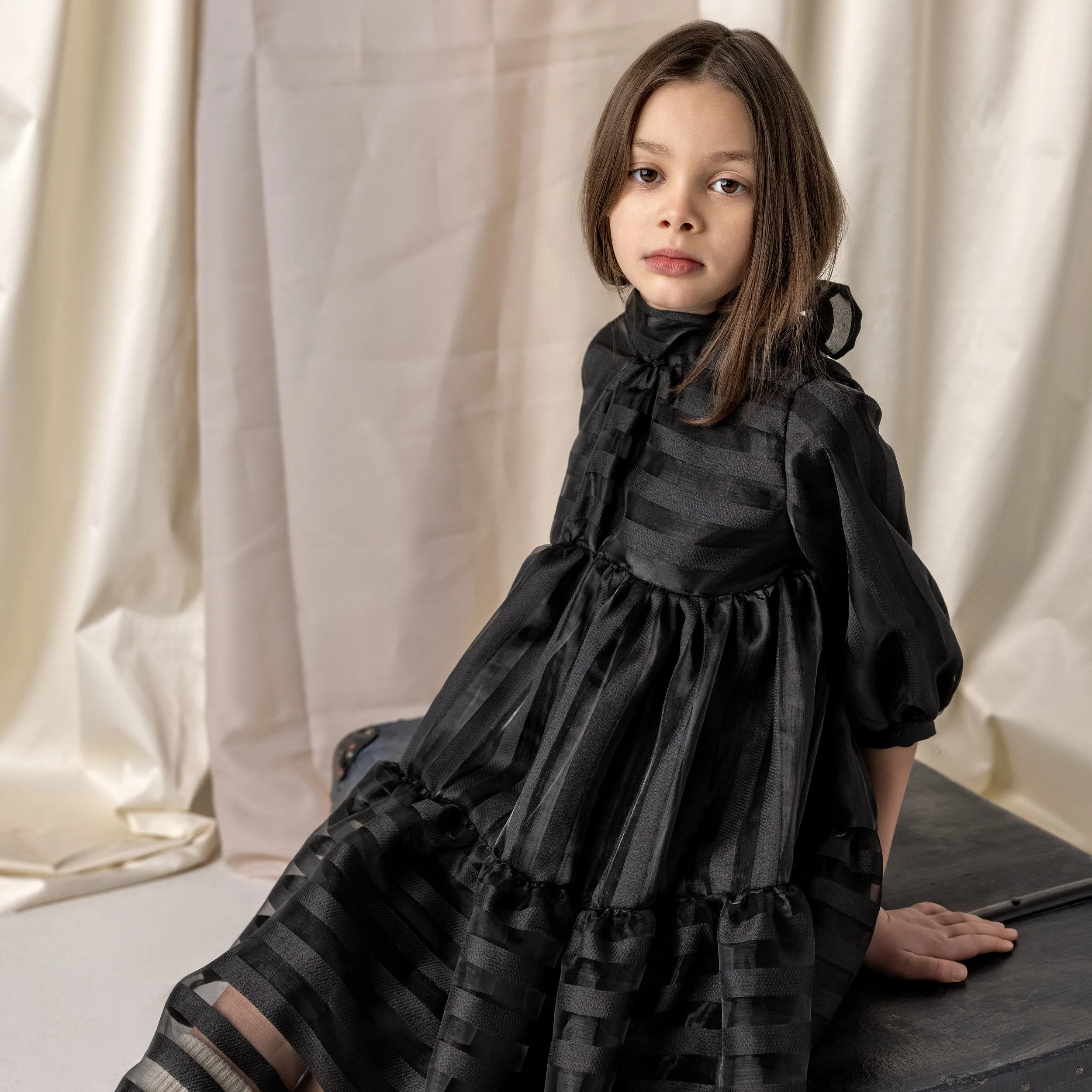 AW24-07/5-Elanie dress-Black striped organza