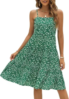 Berydress Womens Summer Dresses Spaghetti Strap Tiered Midi Dress Wedding Guest Ruffle Cotton Black Casual Beach Sun Dress