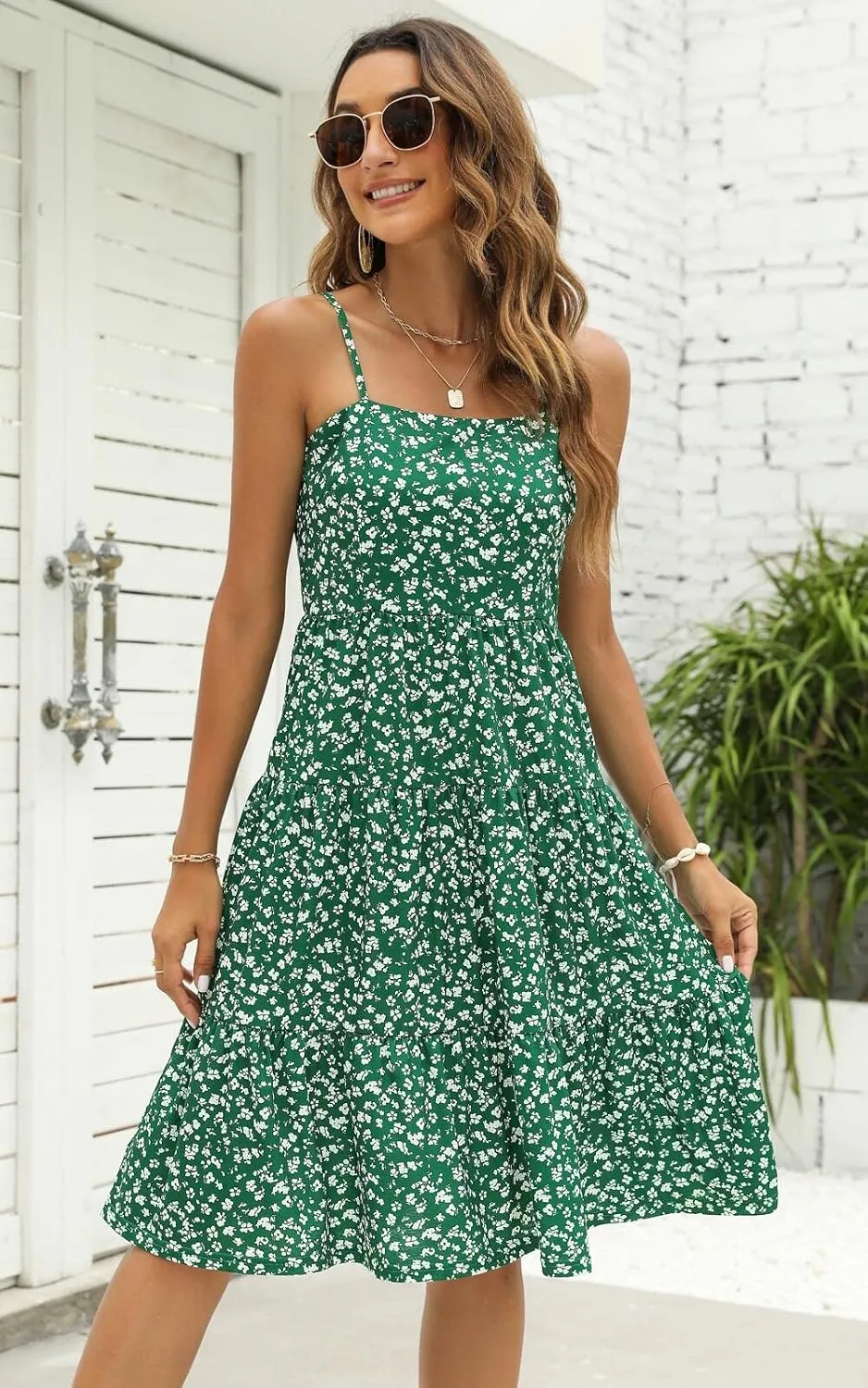 Berydress Womens Summer Dresses Spaghetti Strap Tiered Midi Dress Wedding Guest Ruffle Cotton Black Casual Beach Sun Dress
