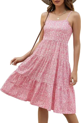Berydress Womens Summer Dresses Spaghetti Strap Tiered Midi Dress Wedding Guest Ruffle Cotton Black Casual Beach Sun Dress