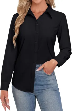 Button Down Shirts for Women Business Casual Blouses Long Sleeve Fit Dress Shirt Collar Wrinkle Free Work Tops