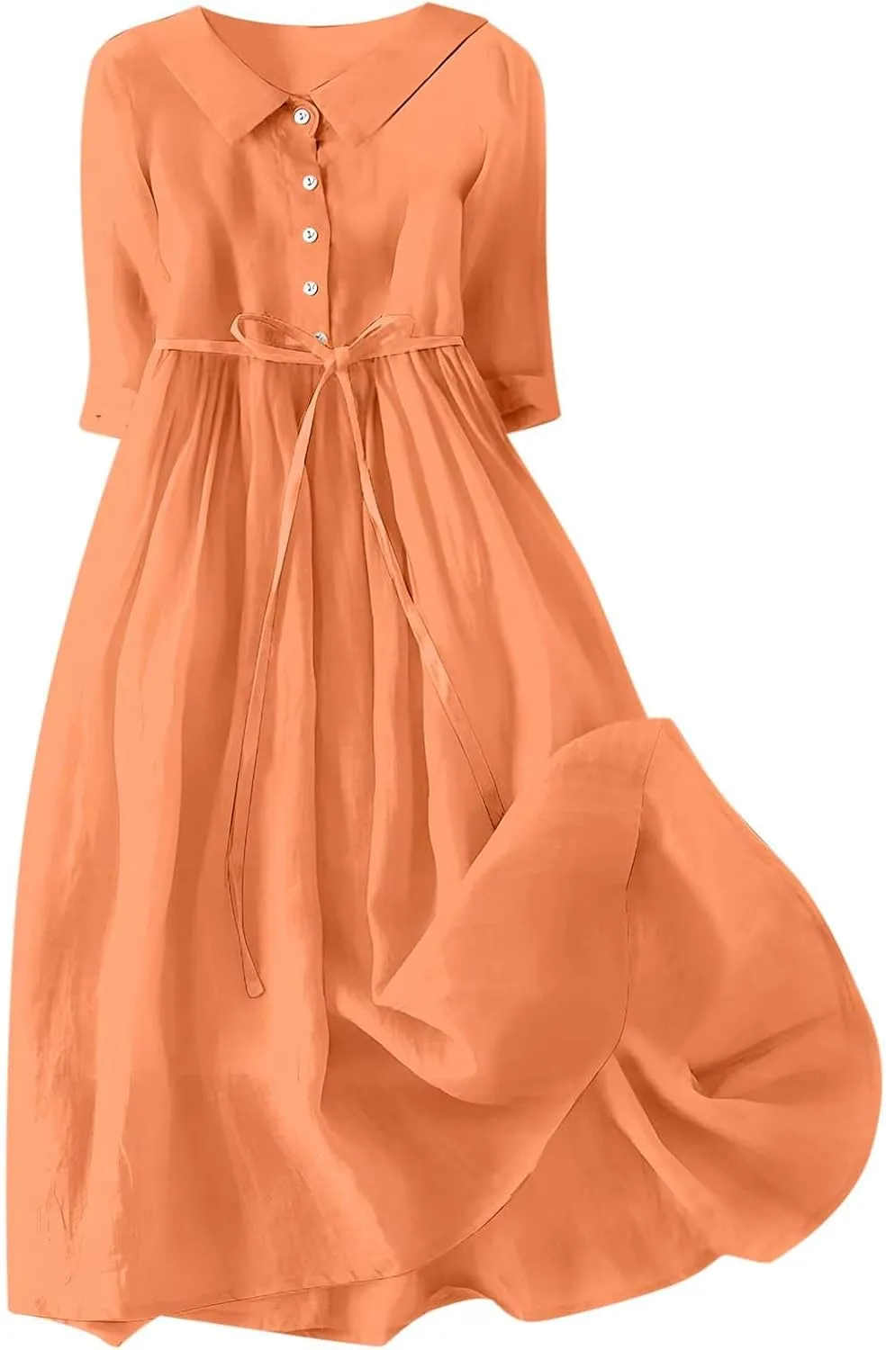 Ceboyel Women Bohemian Cotton Linen Dresses 3/4 Sleeve Maxi Long Dress Plain Classic Dresses Trendy Boho Dresses with Belt