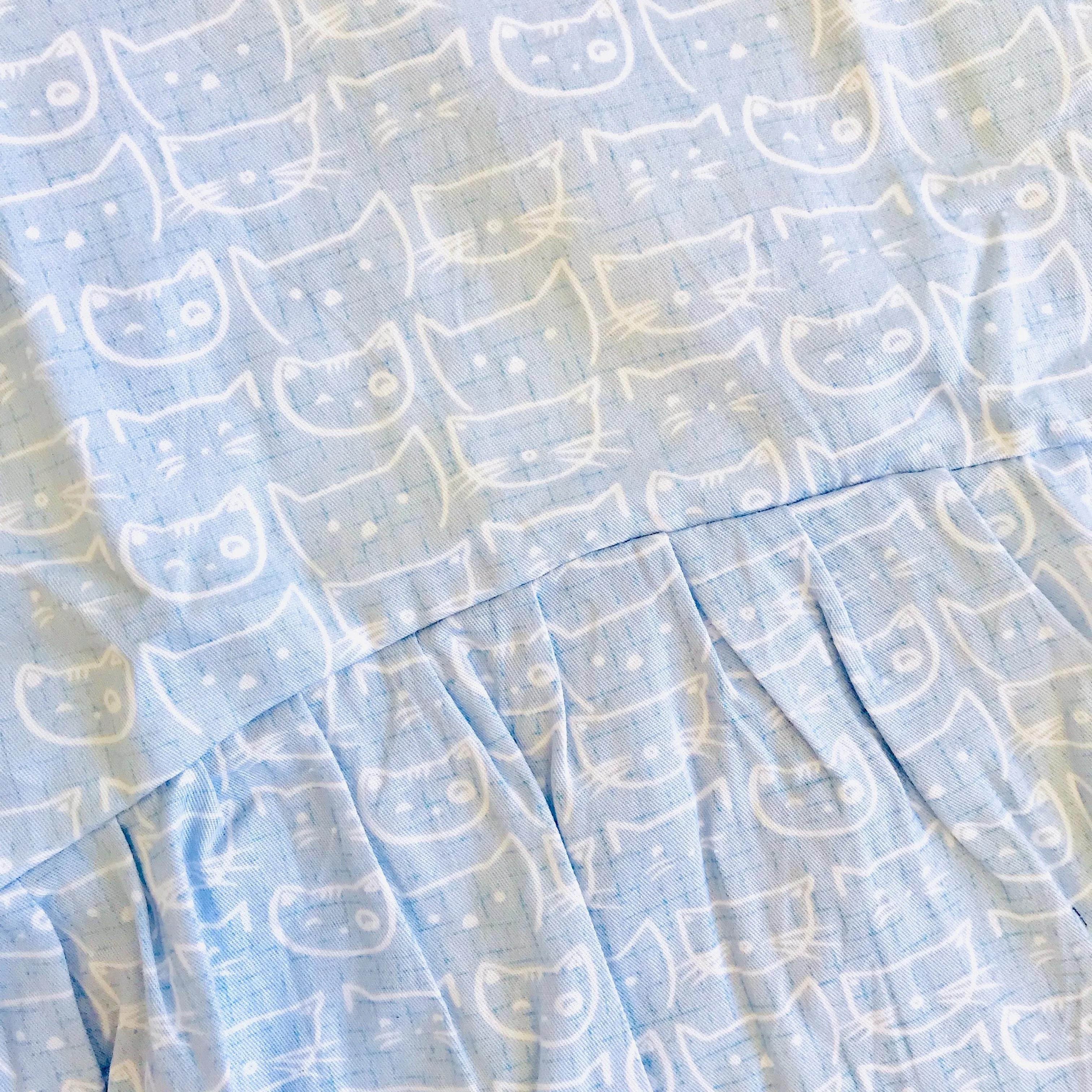 Daisy Dress in Cat Stamp Blue Print