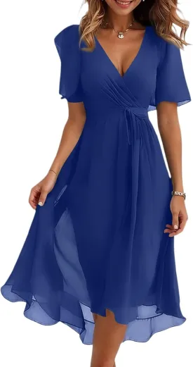 Dresses for Women 2025 Elegant Classy Boho Floral V Neck Belted Summer Sundress Wedding Guest Prom Cocktail Midi Dress