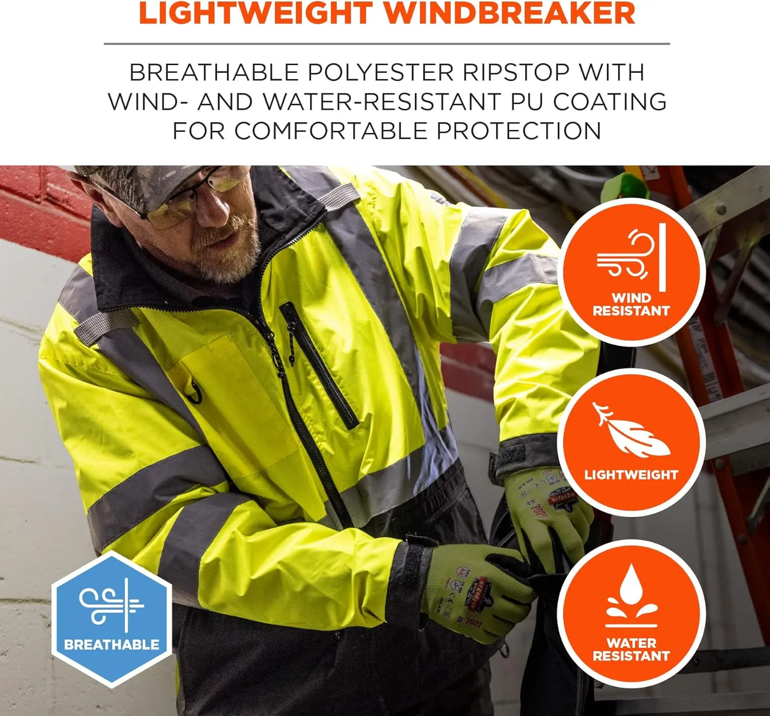 Ergodyne GloWear 8351 Windbreaker Jacket, Hi Visibility Reflective Jackets, Type R, Class 3