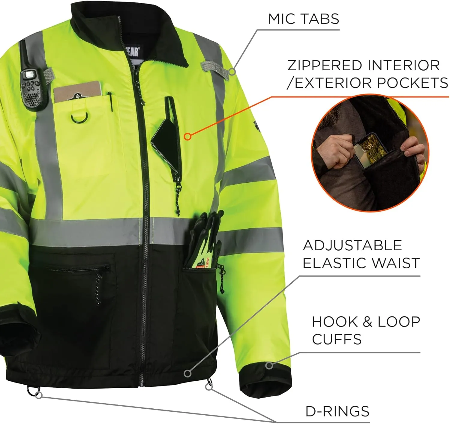 Ergodyne GloWear 8351 Windbreaker Jacket, Hi Visibility Reflective Jackets, Type R, Class 3