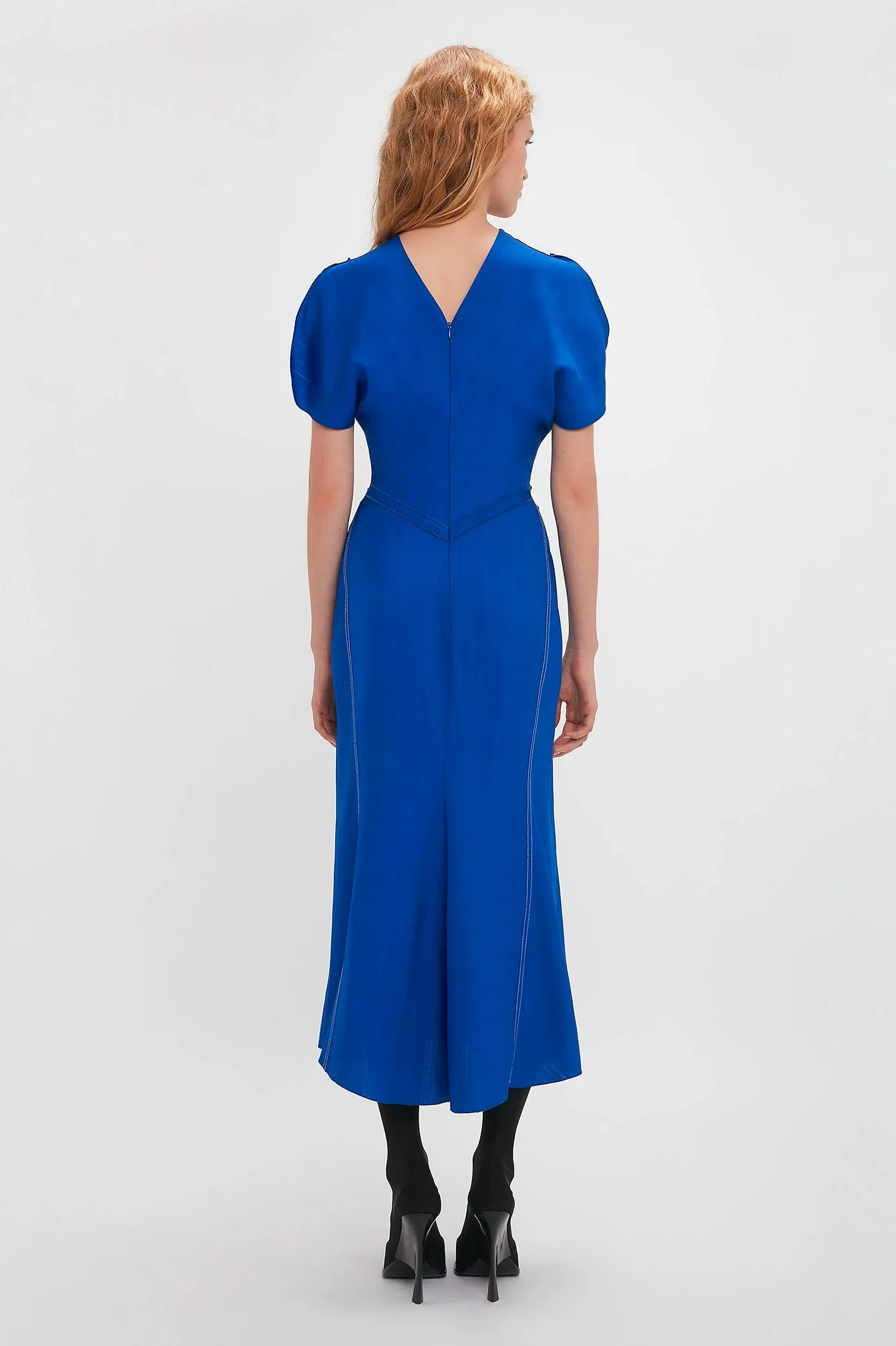 Gathered Waist Midi Dress in Palace Blue