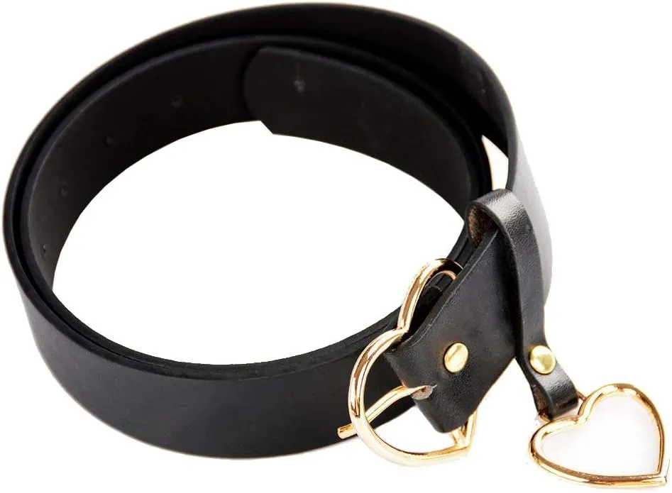 Heart Shape Belts Wide Black Leather Waist Belt Women Jeans Pants Dresses with Alloy Buckle
