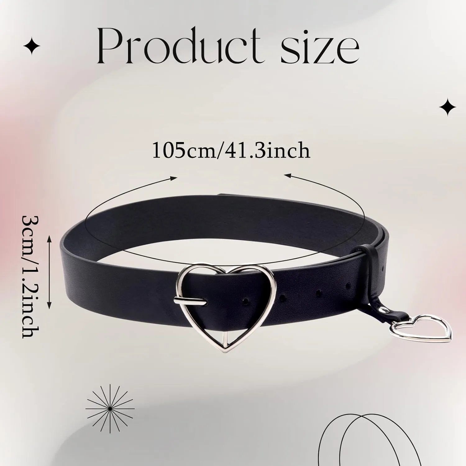 Heart Shape Belts Wide Black Leather Waist Belt Women Jeans Pants Dresses with Alloy Buckle