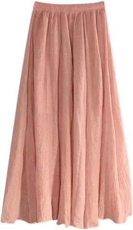 HGps8w Cotton Linen Maxi Skirt for Women - Casual Comfy Elastic Waiste Versatile Solid Color Ankle Length Skirts