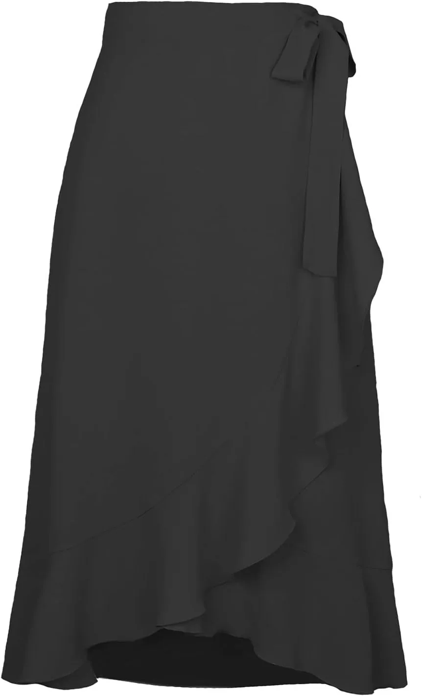 HGps8w Women's Irregular Ruffle Pants, High Waist Bow Tie Casual Maxi Long Palazzo Overlay Culottes Skirts Trousers