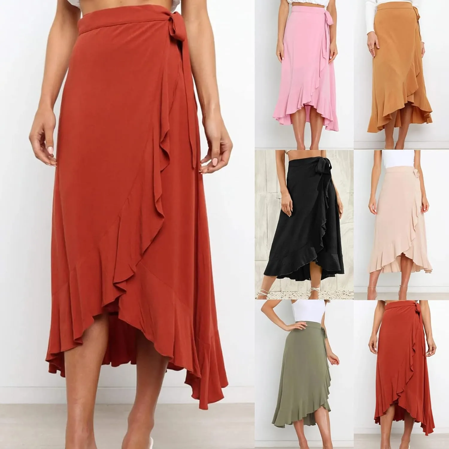 HGps8w Women's Irregular Ruffle Pants, High Waist Bow Tie Casual Maxi Long Palazzo Overlay Culottes Skirts Trousers
