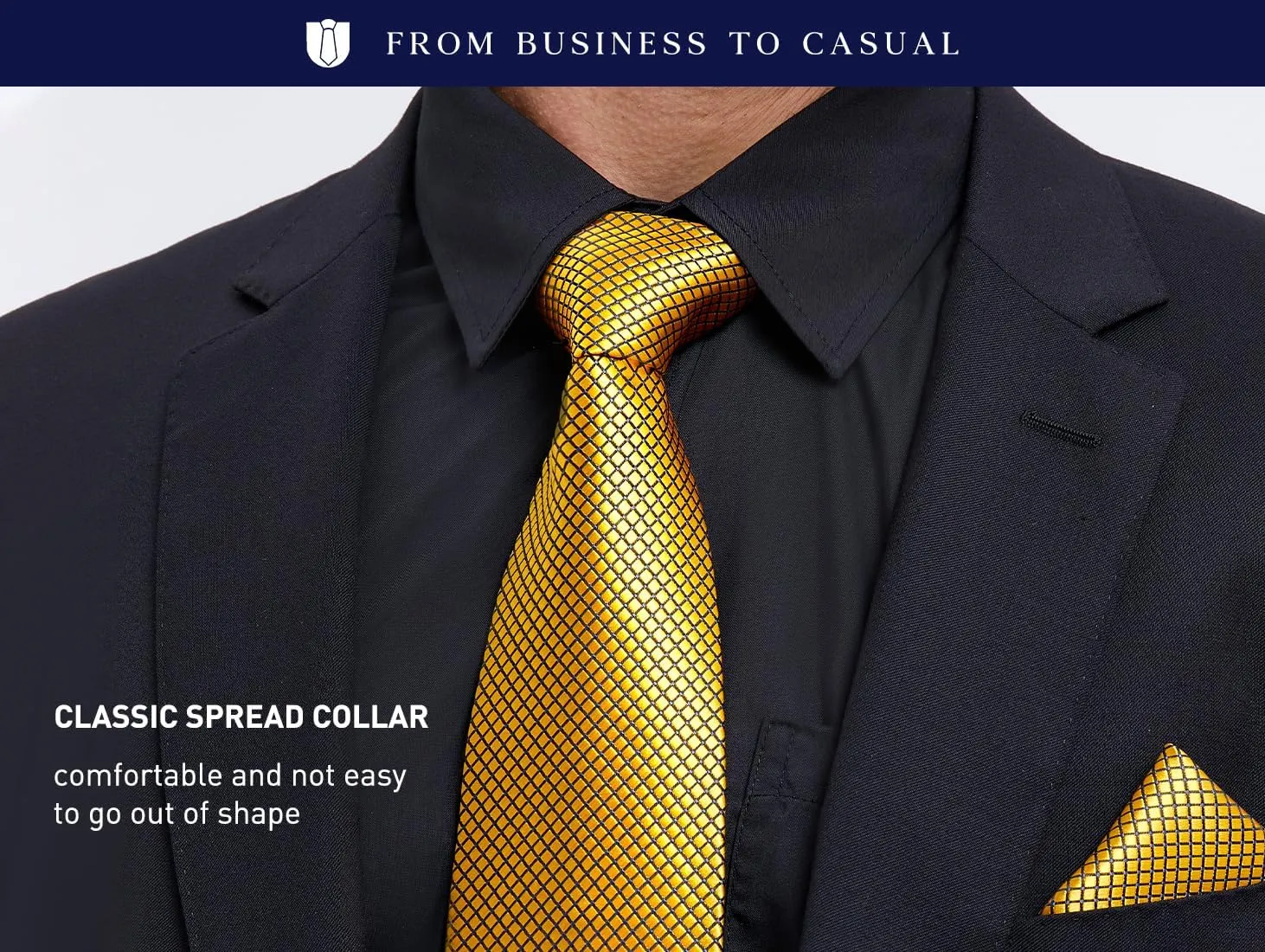 HISDERN Mens Dress Shirt with Tie Pocket Square Set Classic Button Down Shirt Matching Tie Long Sleeve Shirts