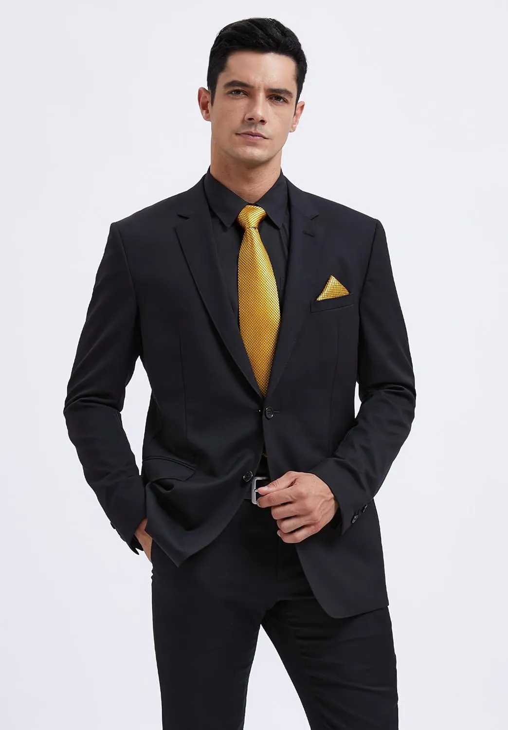 HISDERN Mens Dress Shirt with Tie Pocket Square Set Classic Button Down Shirt Matching Tie Long Sleeve Shirts