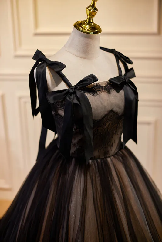 kamahe Black Sleeveless Ball Gown Tulle Long Prom Dresses