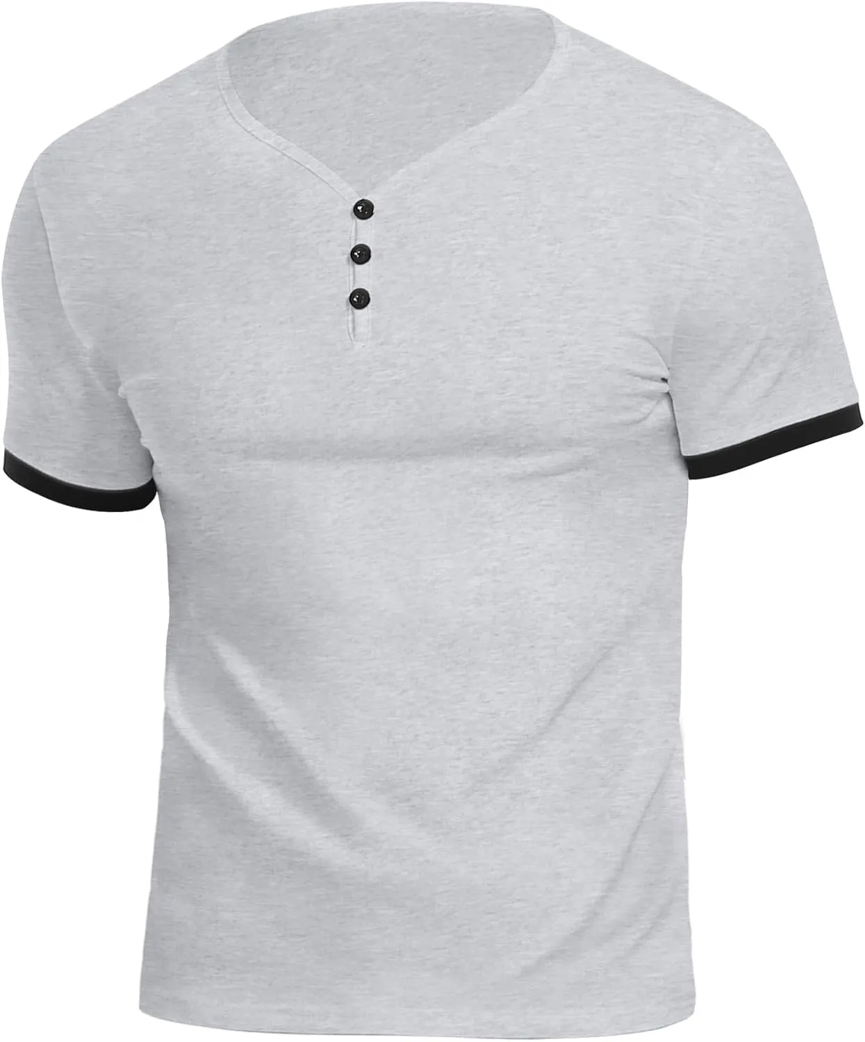 KUYIGO Men's Henley Shirts Short Long Sleeve Casual Summer Slim Fit Cotton Shirt