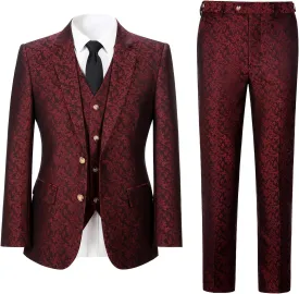 Men's 3 Piece Suits Slim Fit Plaid Double Breasted Blazer Vest Pants Set Wedding Party Tuxedo