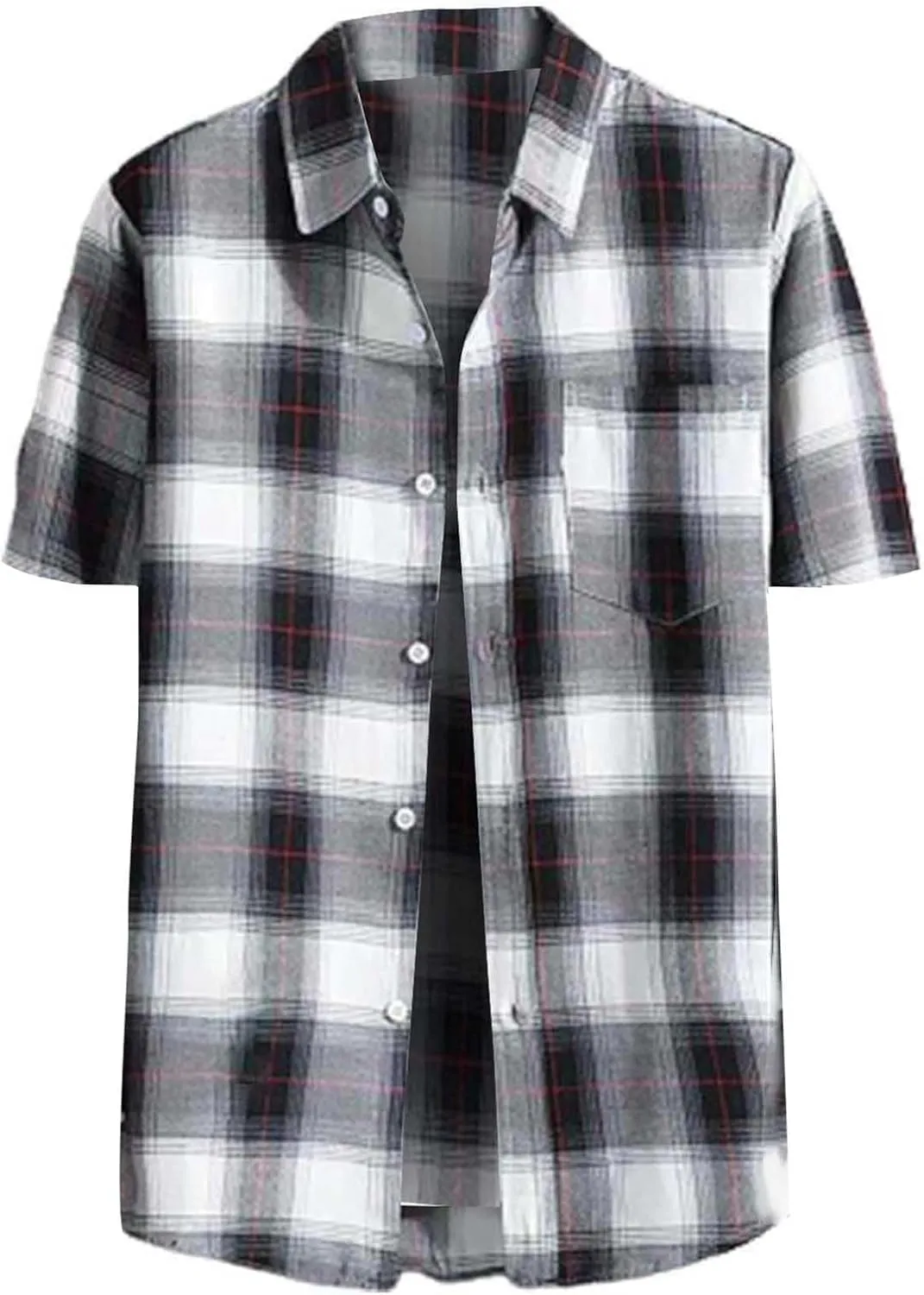 Mens Casual Checked Plaid Button Down T-Shirt Fashion Short Sleeve Work Travel Tops Lightweight Cotton Running Tops