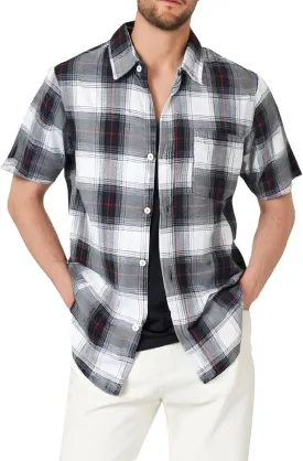 Mens Casual Checked Plaid Button Down T-Shirt Fashion Short Sleeve Work Travel Tops Lightweight Cotton Running Tops