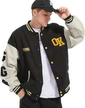 Mens Varsity Jacket Baseball Bomber Jacket Vintage Unisex Streetwear Coats with Patchwork Hipster Utility Tops