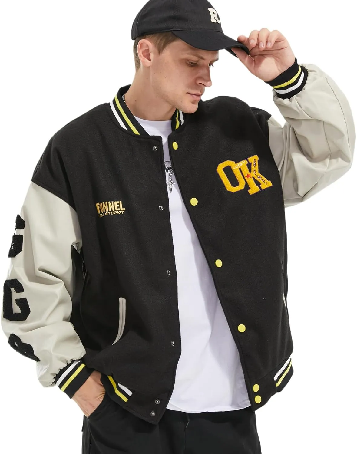 Mens Varsity Jacket Baseball Bomber Jacket Vintage Unisex Streetwear Coats with Patchwork Hipster Utility Tops