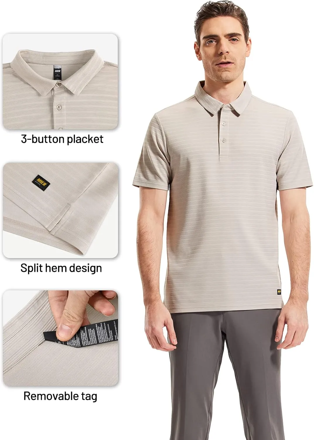 MIER Men's Quick Dry Golf Polo Shirts Short Sleeve Lightweight Casual Shirts Soft Polyester Collared Shirt