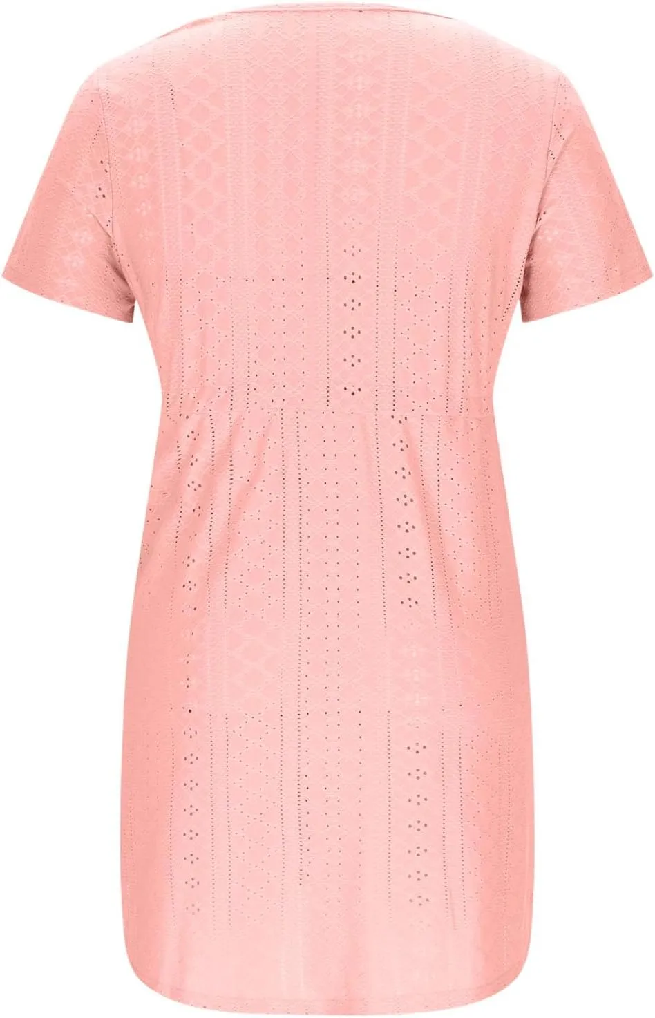 Oplxuo Women Short Sleeve Eyelet Embroidery Mini Dress V-Neck Drawstring Waist Summer Casual Sundress Vacation Beach Dresses