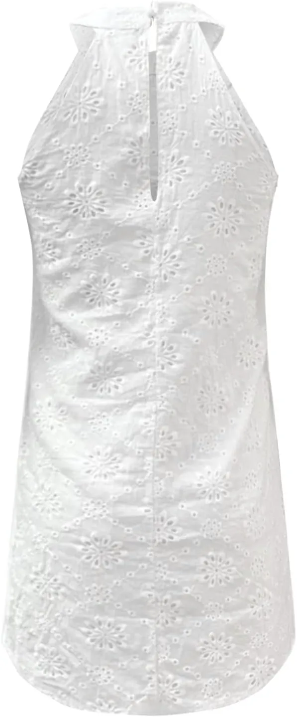 Sexy Dresses for Women,2025 Summer Round Neck Tank Dress Casual Jacquard Hem Sundress Smock Mini Short Dresses