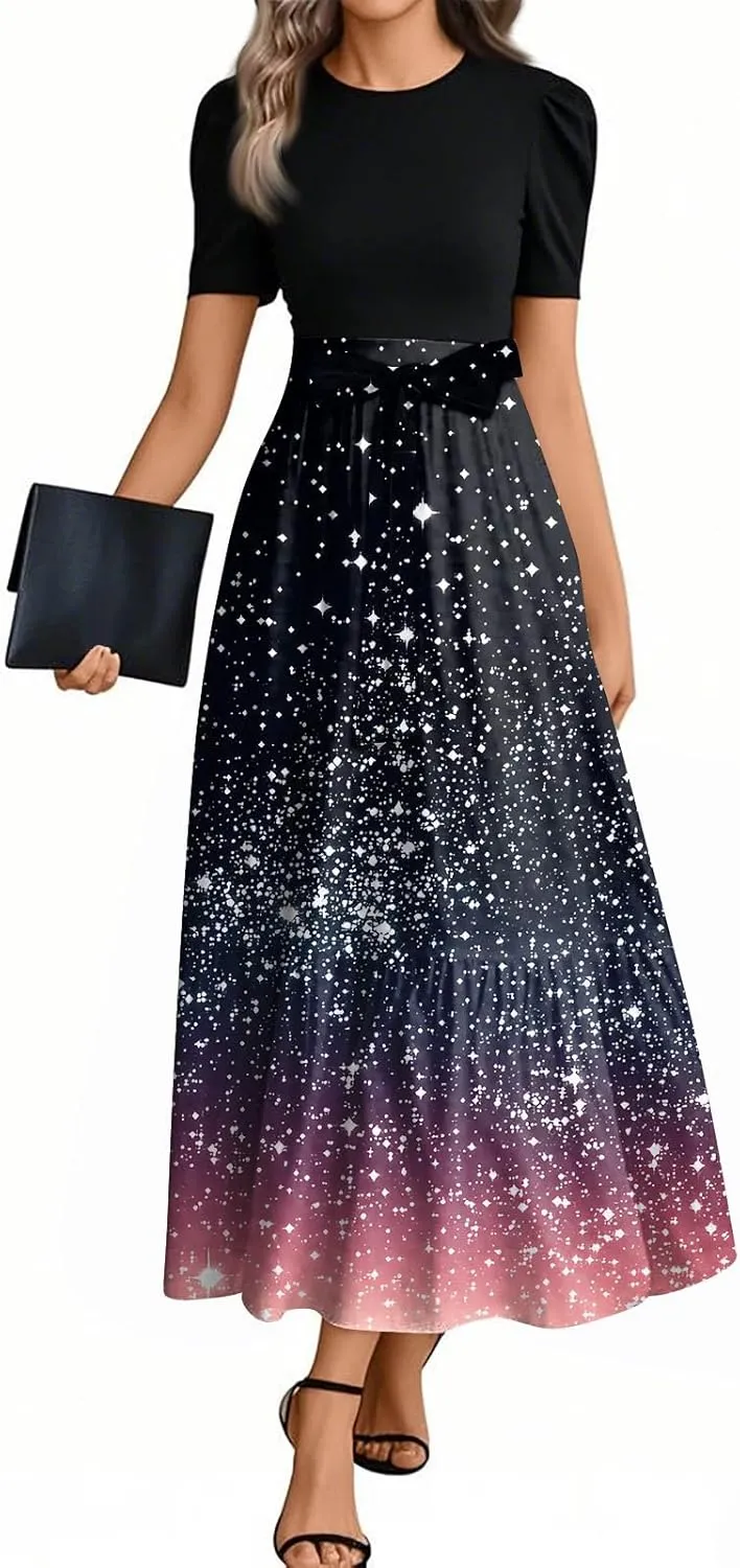Summer Beach Vacation Clothes Spring Dresses for Women 2025 Short Sleeve Trendy Wedding Guest Maxi Dresses