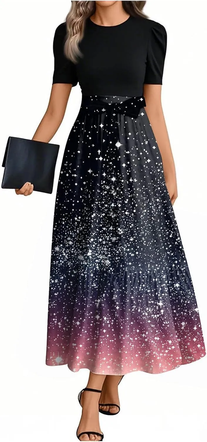 Summer Beach Vacation Clothes Spring Dresses for Women 2025 Short Sleeve Trendy Wedding Guest Maxi Dresses