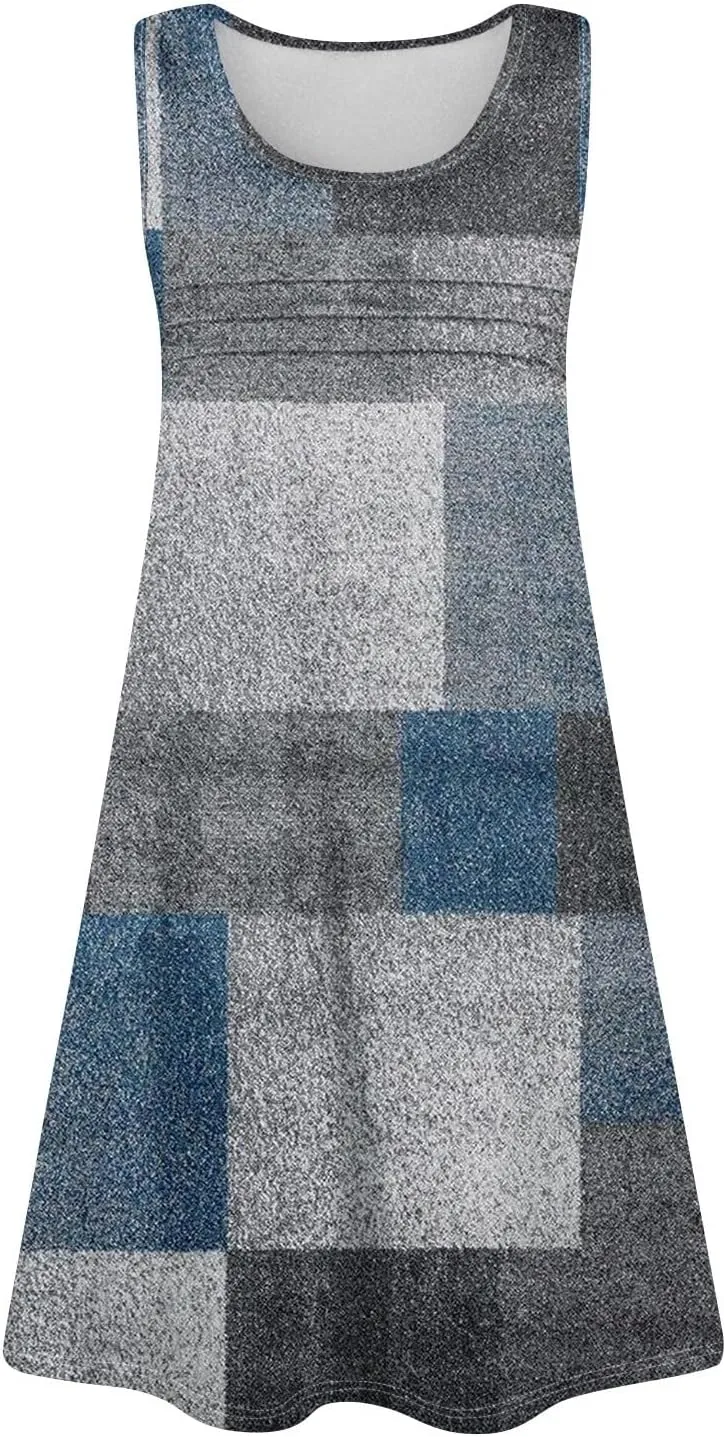 Summer Dresses for Women 2025 Beach Vacation Spring Clothes Sleeveless Crewneck Folds Casual Mini Dress