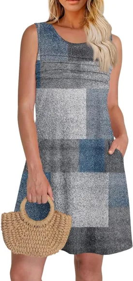 Summer Dresses for Women 2025 Beach Vacation Spring Clothes Sleeveless Crewneck Folds Casual Mini Dress