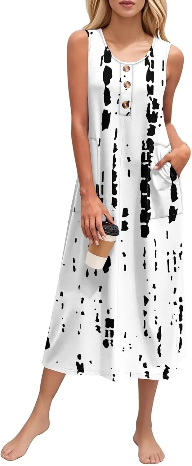 Summer Dresses for Women 2025 Sleeveless Button Down Maxi Dress Casual Loose Long Beach Sundress Travel Vacation Outfits