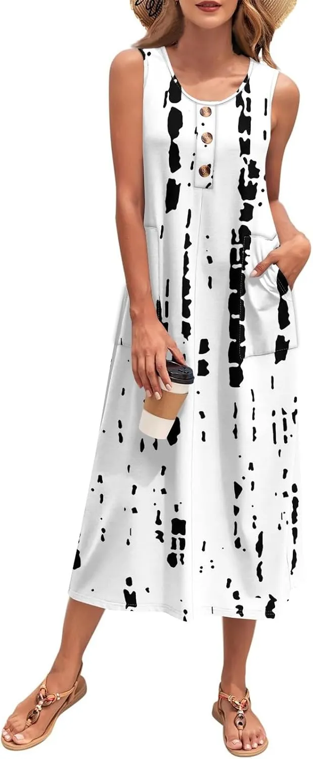 Summer Dresses for Women 2025 Sleeveless Button Down Maxi Dress Casual Loose Long Beach Sundress Travel Vacation Outfits