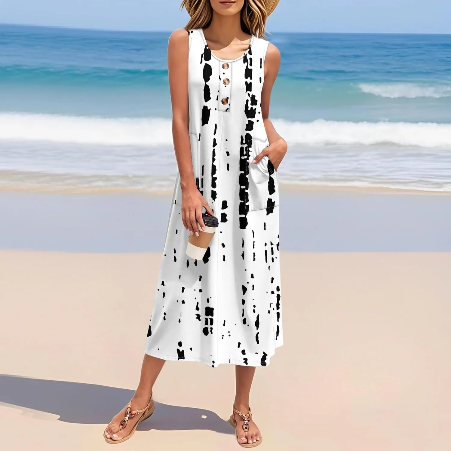 Summer Dresses for Women 2025 Sleeveless Button Down Maxi Dress Casual Loose Long Beach Sundress Travel Vacation Outfits