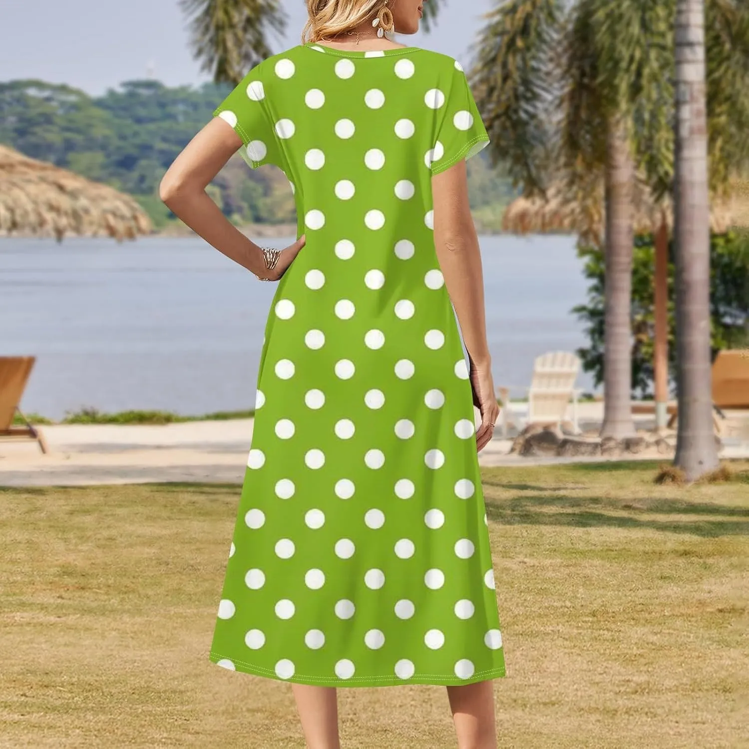 Summer Dresses for Women Casual Split Long Dress Loose T Shirt Dress Floral Print Short Sleeve Beach Dress with Pockets