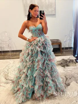 Sweetheart Blue Floral Ball Gown Evening Dress Long Prom Dress sew0612