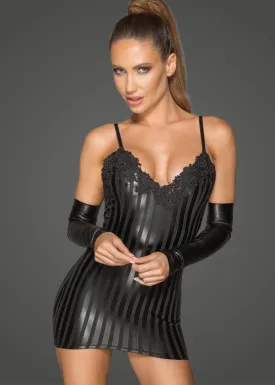 Wetlook mini dress with decorative embroidery
