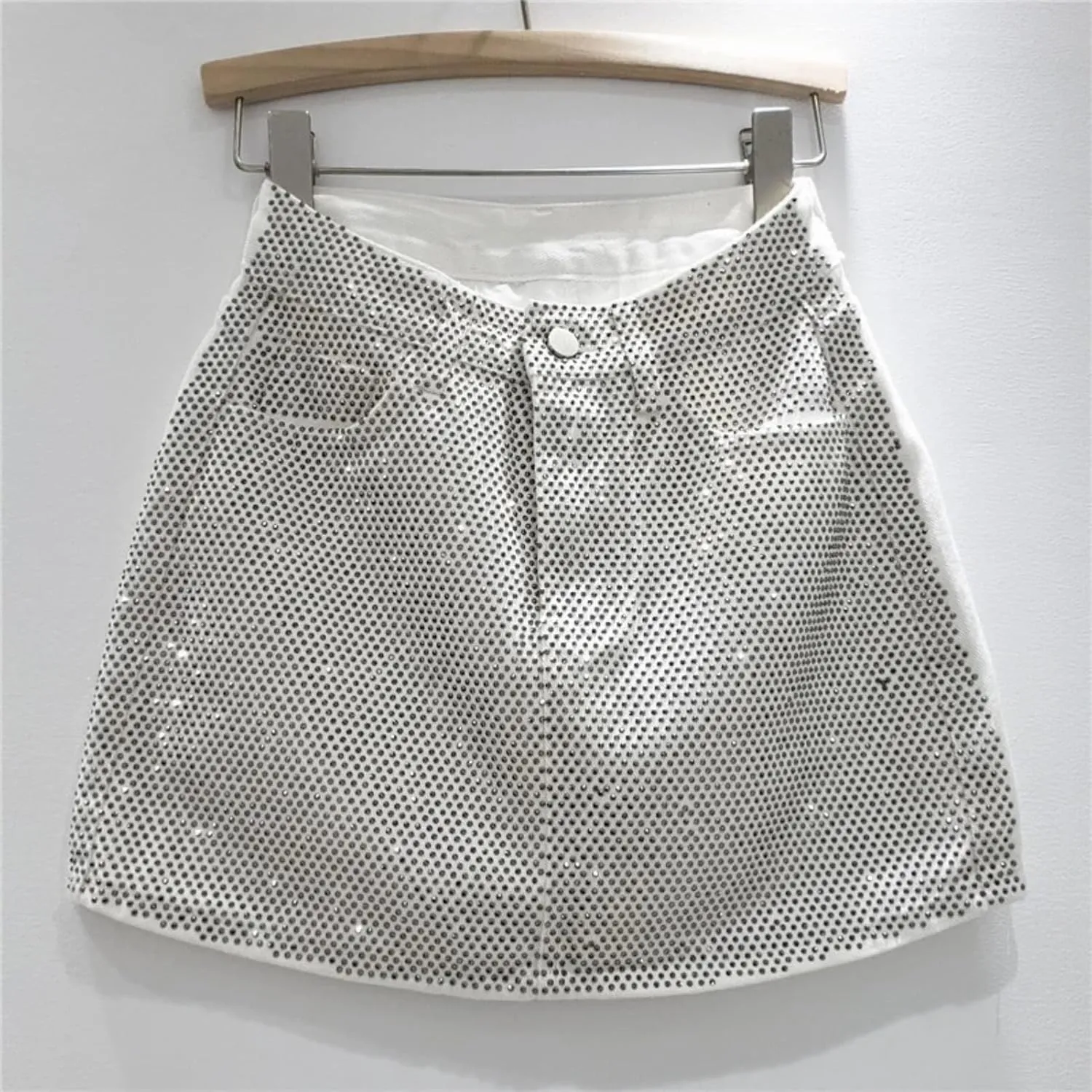 Women Denim Skirt Full Diamond Slim High Waist A-line Wrap Hip Mini Skirts Summer