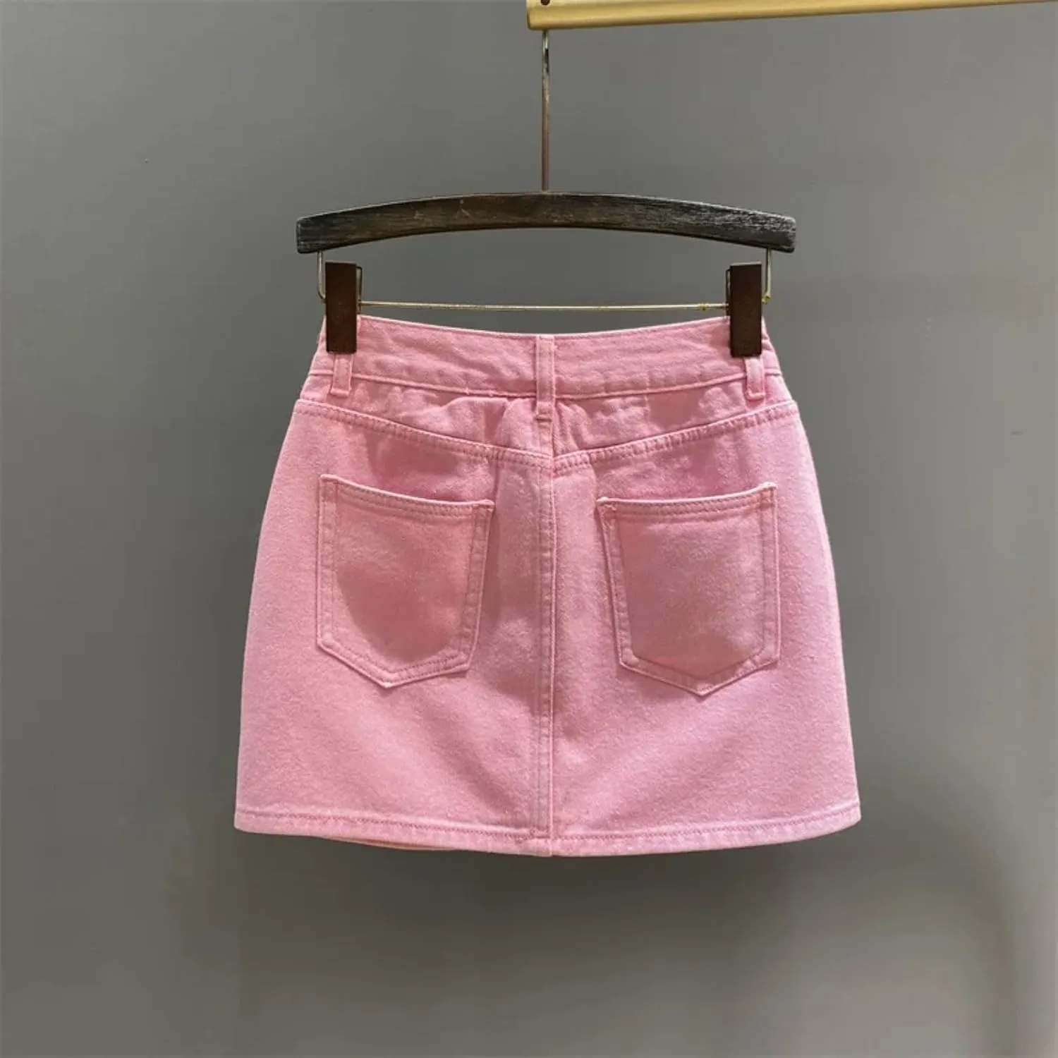 Women Denim Skirt Full Diamond Slim High Waist A-line Wrap Hip Mini Skirts Summer
