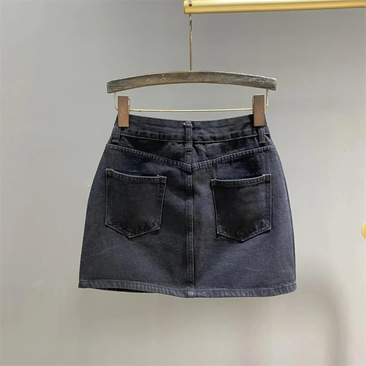 Women Denim Skirt Full Diamond Slim High Waist A-line Wrap Hip Mini Skirts Summer