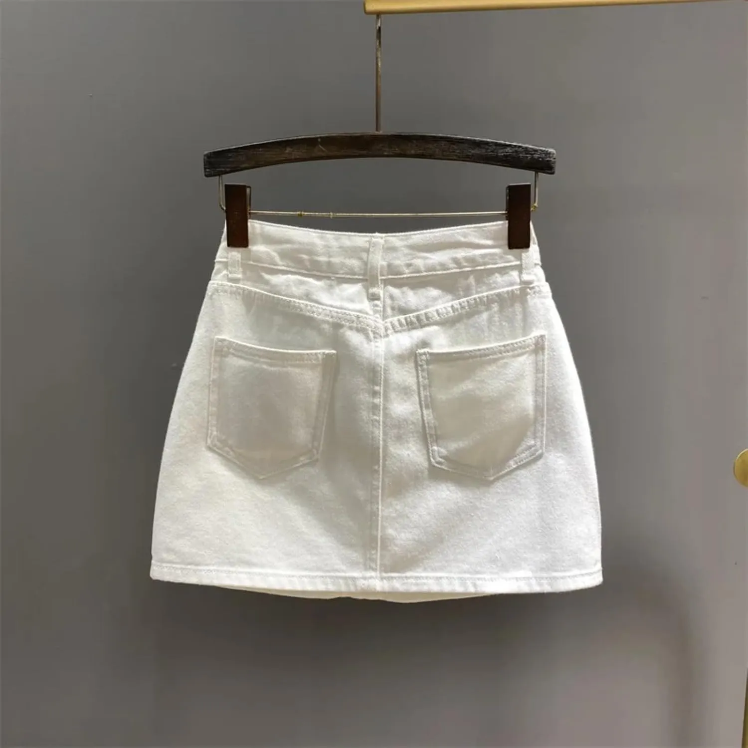 Women Denim Skirt Full Diamond Slim High Waist A-line Wrap Hip Mini Skirts Summer