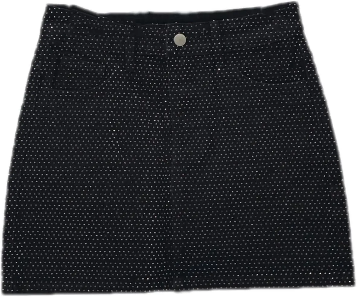 Women Denim Skirt Full Diamond Slim High Waist A-line Wrap Hip Mini Skirts Summer