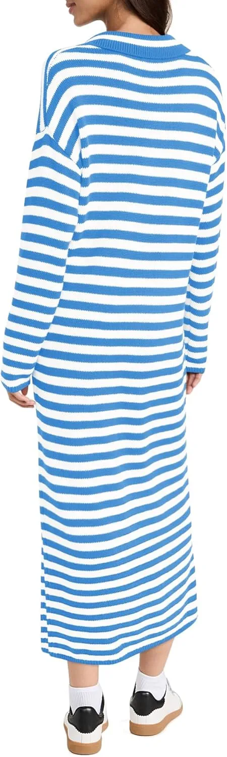 Yousify Sweater Dress for Women Long Sleeve Striped Color Block V Neck Casual Fall Dresses XS-XL