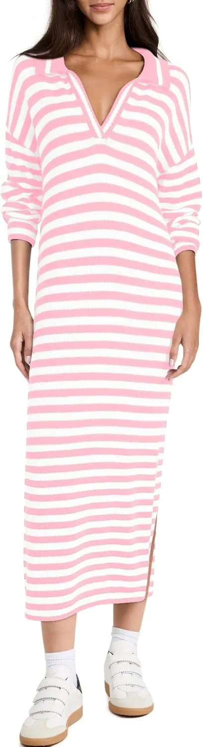 Yousify Sweater Dress for Women Long Sleeve Striped Color Block V Neck Casual Fall Dresses XS-XL