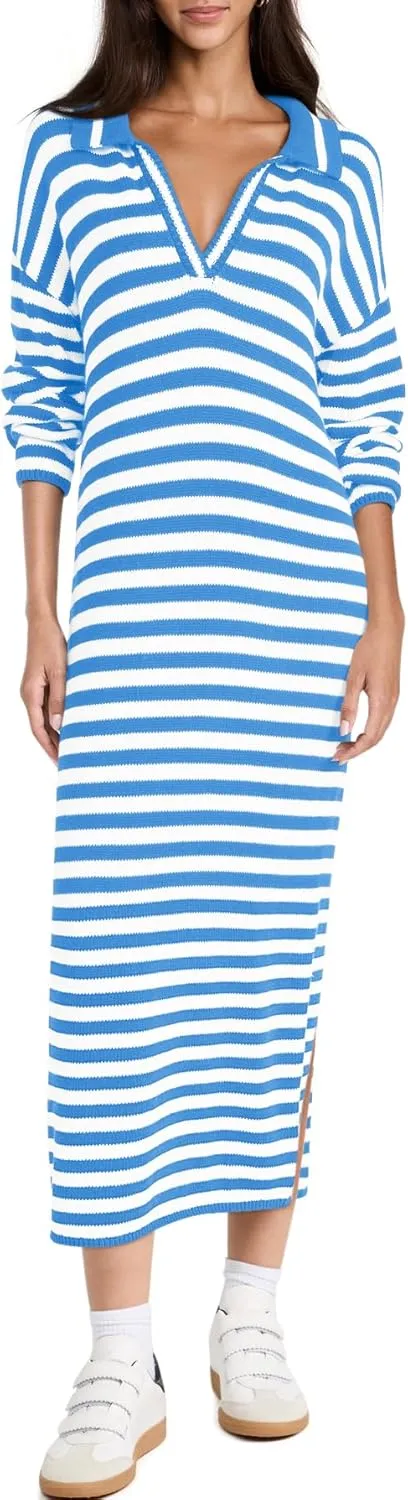Yousify Sweater Dress for Women Long Sleeve Striped Color Block V Neck Casual Fall Dresses XS-XL