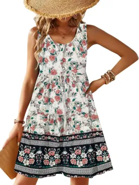 Zeagoo Womens Summer Sundress Boho Floral Casual Tank Dresses with Pockets Sleeveless Tiered Swing A Line Beach Dress