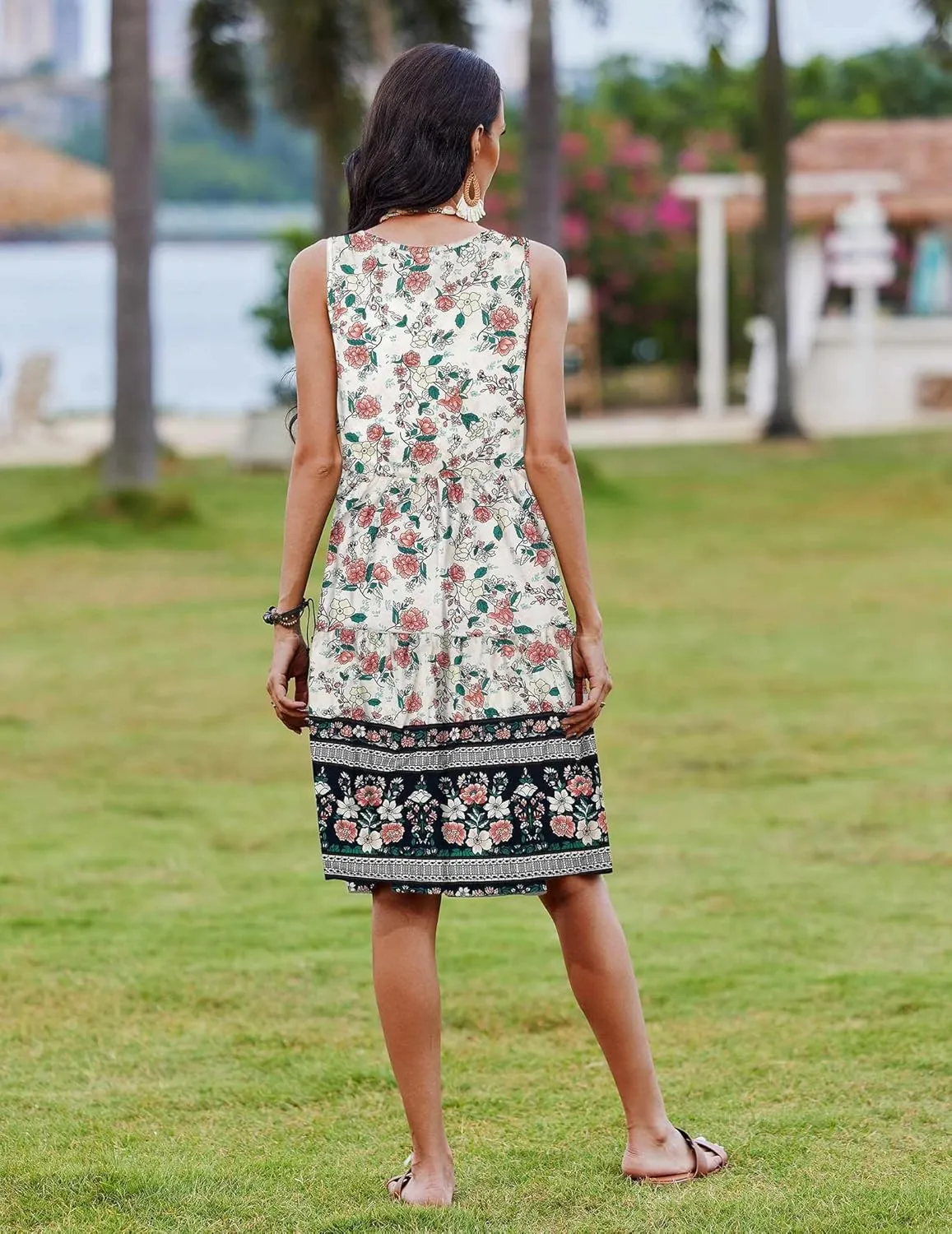 Zeagoo Womens Summer Sundress Boho Floral Casual Tank Dresses with Pockets Sleeveless Tiered Swing A Line Beach Dress
